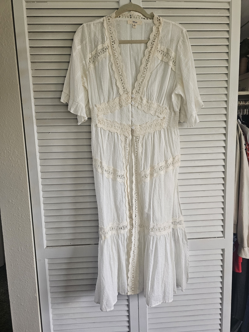 Boho White Lace-Trim Midi Dress - Picture 1 of 5